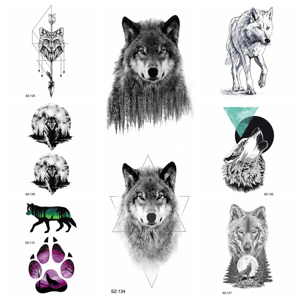 Black Ferocious Evil Wolf Temporary Tattoo Stickers Body Art Drawing Tattoo Women Geometric Moon Fake Tatoos Men Arrow Fox Moon