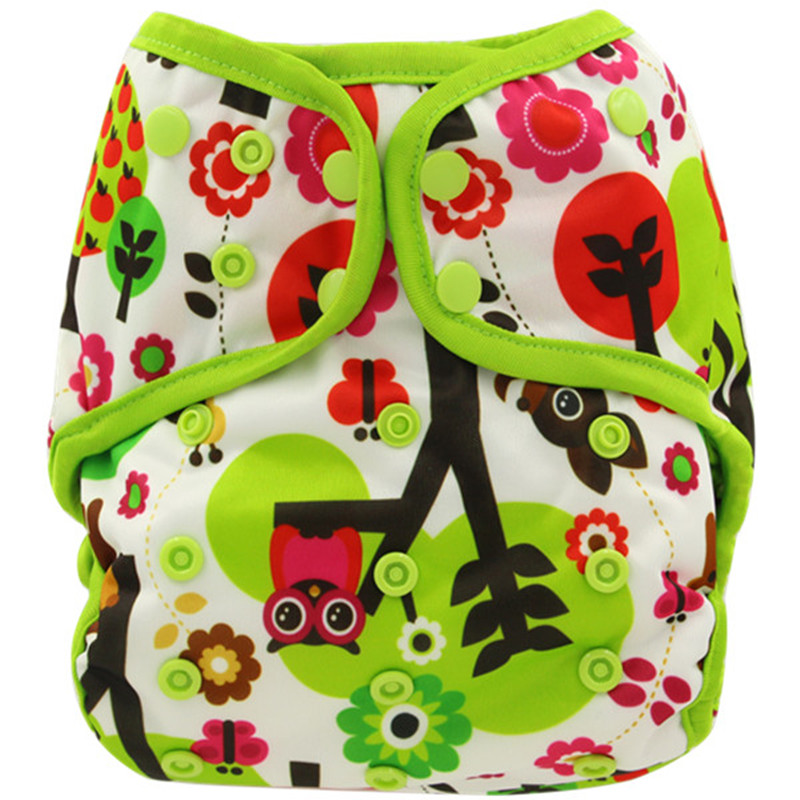 Reusable Waterproof Owl Print All in One Cloth Diaper with Two Inserts