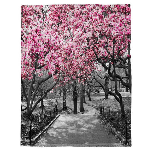 Cherry Tree Park Throw Blanket Portable Soft Bedspread Microfiber Flannel Blankets for Beds