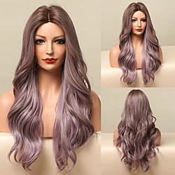 HAIR CUBE Ombre Brown Purple Long Wavy Synthetic Wigs for Women Natural Middle Part Cosplay Party Lolita Heat Resistant Hair Lightinthebox
