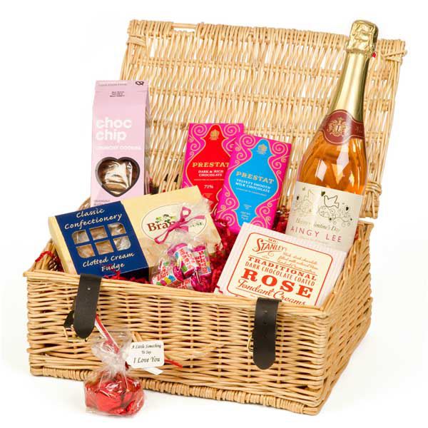 Valentines Day Hamper with Personalised Sparkling Rose Wine