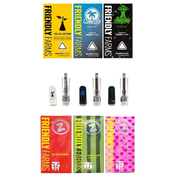 Friendly Farms Vape Glass Atomizers Cartridge Carts With Packages Empty 0.8ML 1.0ML Live Resin Tank Ceramic Coil Thick Oil 510 thread