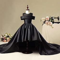 Kids Little Girls' Dress Solid Colored A Line Dress Party Performance Sequins Black Asymmetrical Short Sleeve Princess Sweet Dresses Spring Summer Regular Fit 1pcs 3-12 Years miniinthebox