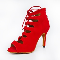 Women's Salsa Shoes Dance Boots Tango Shoes Performance Heel Splicing Slim High Heel Peep Toe Lace-up Red Lightinthebox
