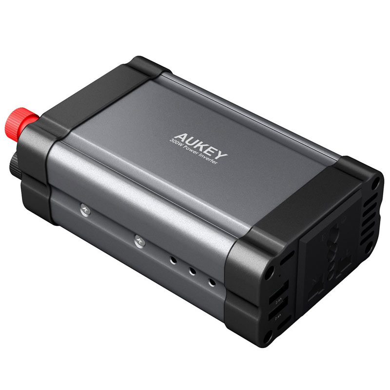 Aukey Car Power Inverter 12v to 230v 300w with 1x AC and 2x 2.4A Smart USB Sockets