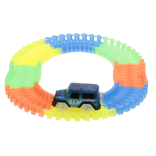 64PCS Twisted Tracks 45mm Flexible Assembly Neon Glow in Darkness Track Race Car for Kids