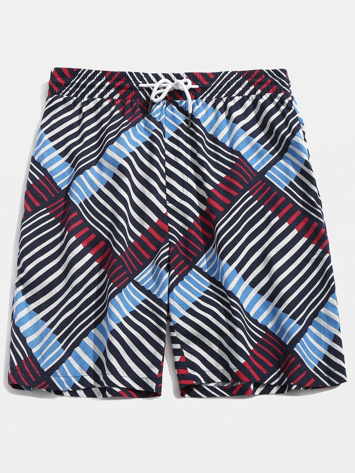 Stripe Print Drawstring Beach Shorts