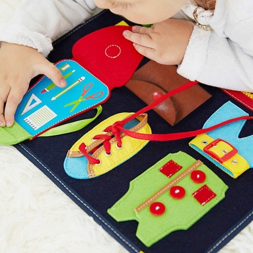 Kinder-Aktivitäts-Board für Grundfertigkeiten Lernen Umweltschutz Filzspielzeug für Kinder Frühkindliche Bildung Lehrmittel Ankleiden Lern-Board-Tasche für Jungen und Mädchen
