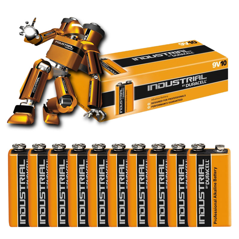 Duracell INDUSTRIAL 9V PP3 MN1604 6LR61 Alkaline Batteries - Value 10 Pack