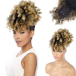 Drawstring Ponytail with Bangs Afro Puff Ponytail Extensions for Women Short Curly Puff Ponytail with Bangs Clip in Wrap Updo Hairpiece for Women miniinthebox