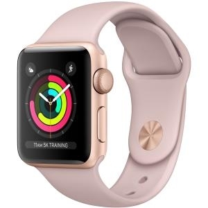 Apple Watch Series 3 (GPS) - 38 mm - Gold Aluminium - intelligente Uhr mit Sportband - Flouroelastomer - rosa sandfarben - Bandgröße 130-200 mm - 8 GB - Wi-Fi, Bluetooth - 26.7 g