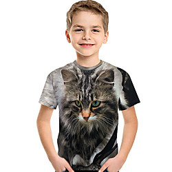 Kids Toddler Boys' Active Basic Cat Print 3D Animal Print Short Sleeve Tee Gray