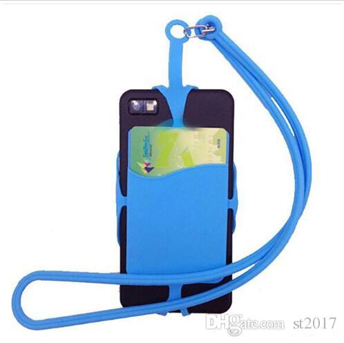 Universal mobile soft Silicone case with long Lanyard strap pounch card slot holder for iphone X 8 7 plus samsung smart phone DHL