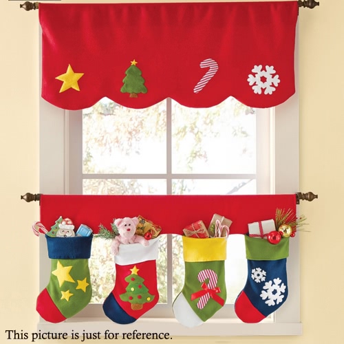 2pcs Festnight / Suministros Conjunto puerta de la ventana Cortinas Medias de Navidad decoración del banderín Bunting cenefa Decoración de Navidad