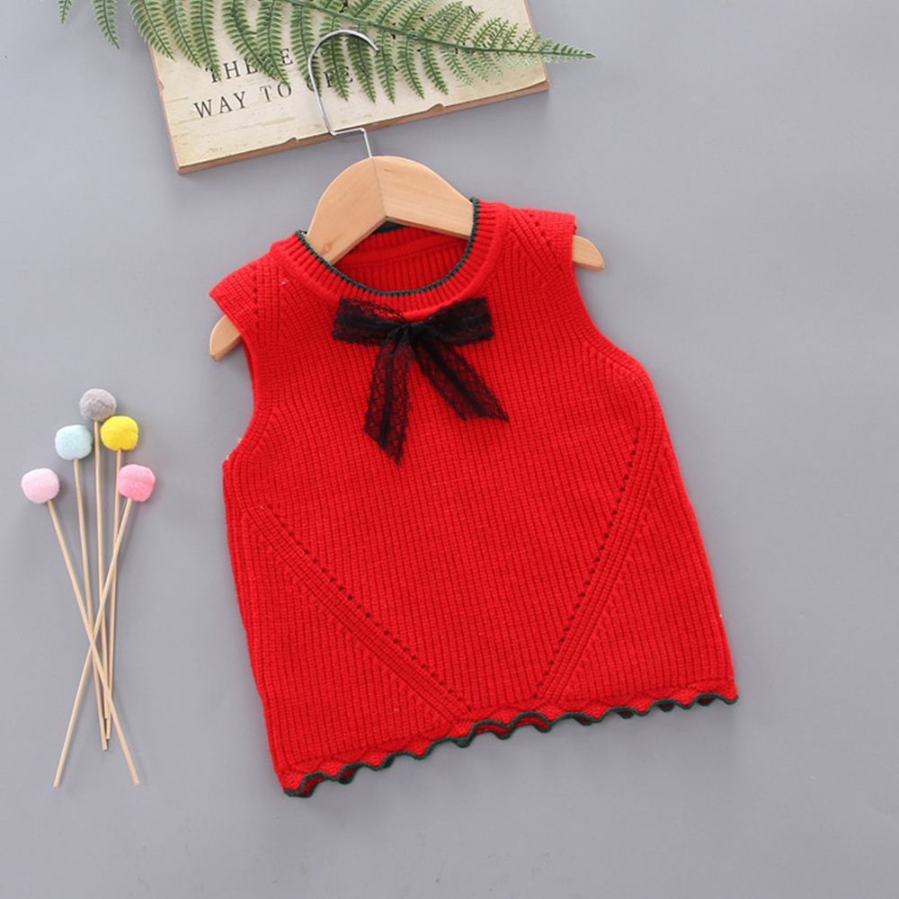 Baby Girl Bowknot Solid Knitted Vest