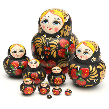10Pcs Beautiful Russian Strawberry Dolls Children's Intellectual Toys Wooden Handmade Toys Kid Gift