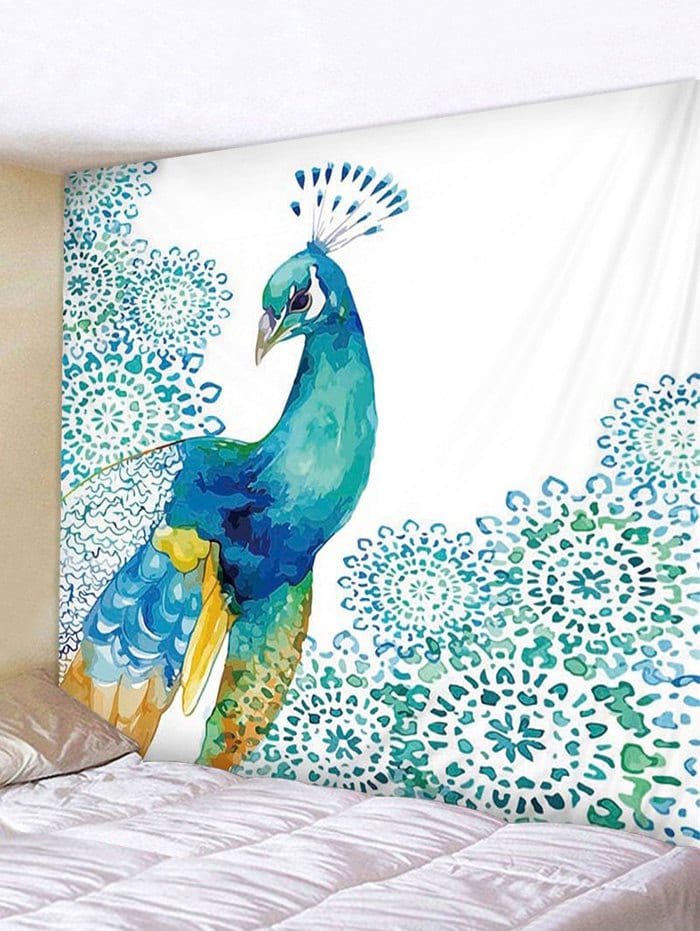 Peacock and Flower Print Removable Wall Tapestry