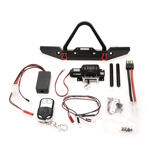 Metal Front Bumper Bright LED Lamp Winch Controller and Receiver Kit for 1/10 TRX-4 RC Crawler Off-road Climbing Car