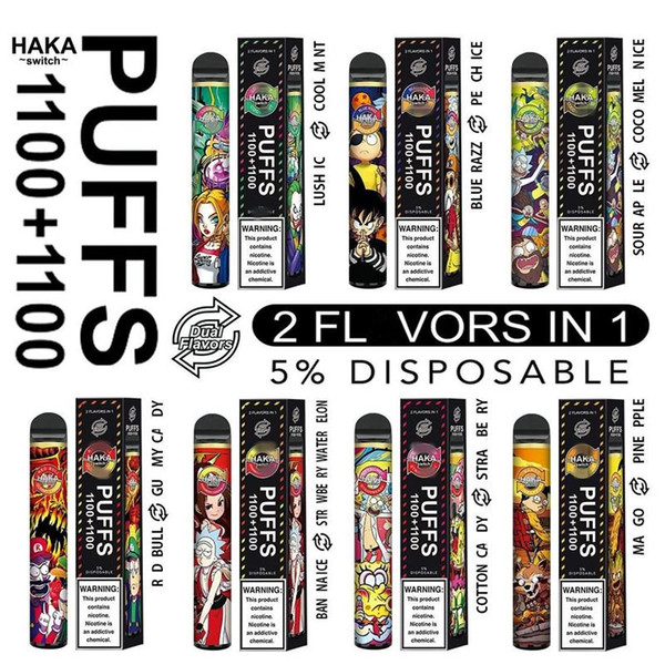 Original Haka 2200Puffs Disposable Vape Pens Switch 1100+1100 Puffs 2-in-1 Puff Cartridge Vaporizer E Cigarettes Double Flavors Starter Kit