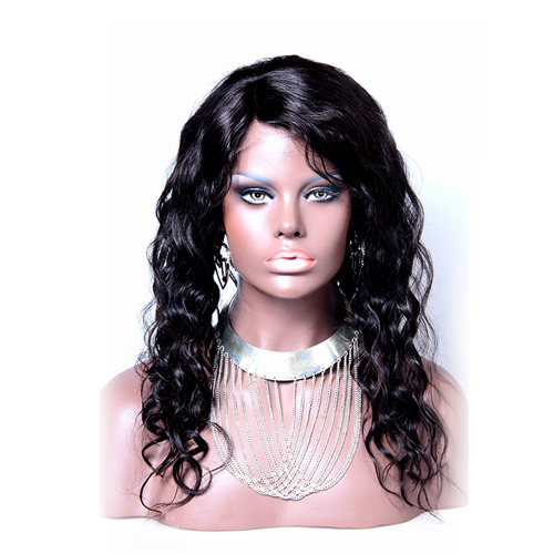 18 Inch Natural Color Indian Remy Hair Body Wavy Front Lace Wigs PWFU01