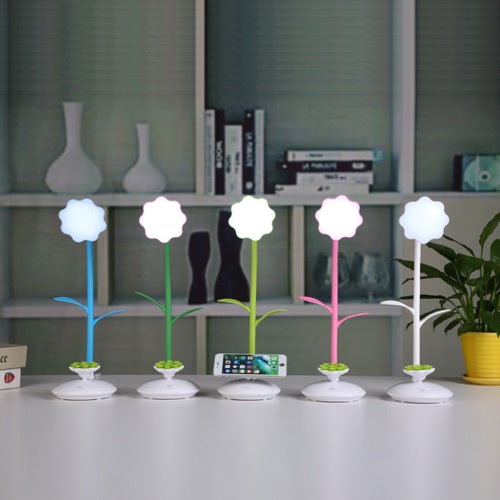 360 Grad drehbare 3W Sun-Blumen-Aufladung Multifunktions-Tabellen-Lampe LED-heller Handy-Halter-Saugnapf USB-Energien-Bank-Augen-Schutz-Studien-Sauger-Standplatz