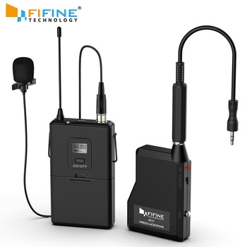 Fifine 20-Channel UHF Wireless Lavalier Lapel Microphone System with Bodypack Transmitter, Mini  Lapel Mic & Portable Receiver