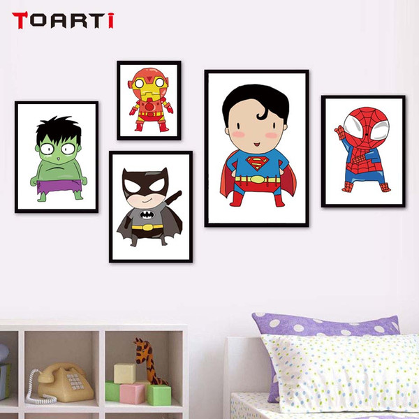 superhero wall poster colorful cartoon nursery prints canvas painting kids room modern family home art decor pictures