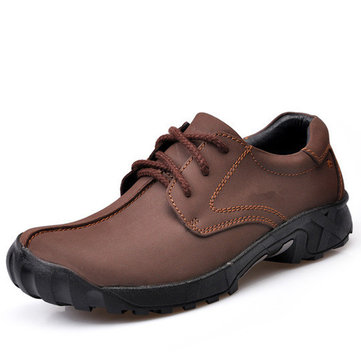 Men Outdoor Lace Up Leather Sport Casual Hiking Shoes