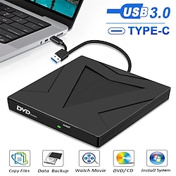 External DVD Player USB3.0 Type-C Computer Drive Burner Household DVD-RW Writer Dual Ports Reader Recorder Laptop Lightinthebox