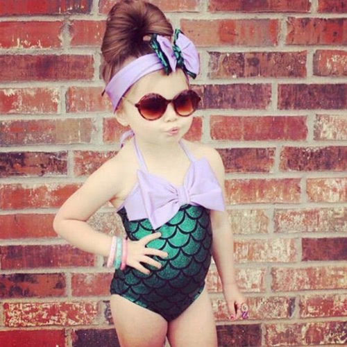 Swimwear and Hairband Girls Mermaid Bikini Swimwear Swimsuit Bathing Suit Costume Kids Toddler Girls Bathing Suit