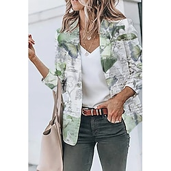 Women's Blazer Vacation Button Butterfly Simple Regular Fit Outerwear Long Sleeve Spring Green S Lightinthebox