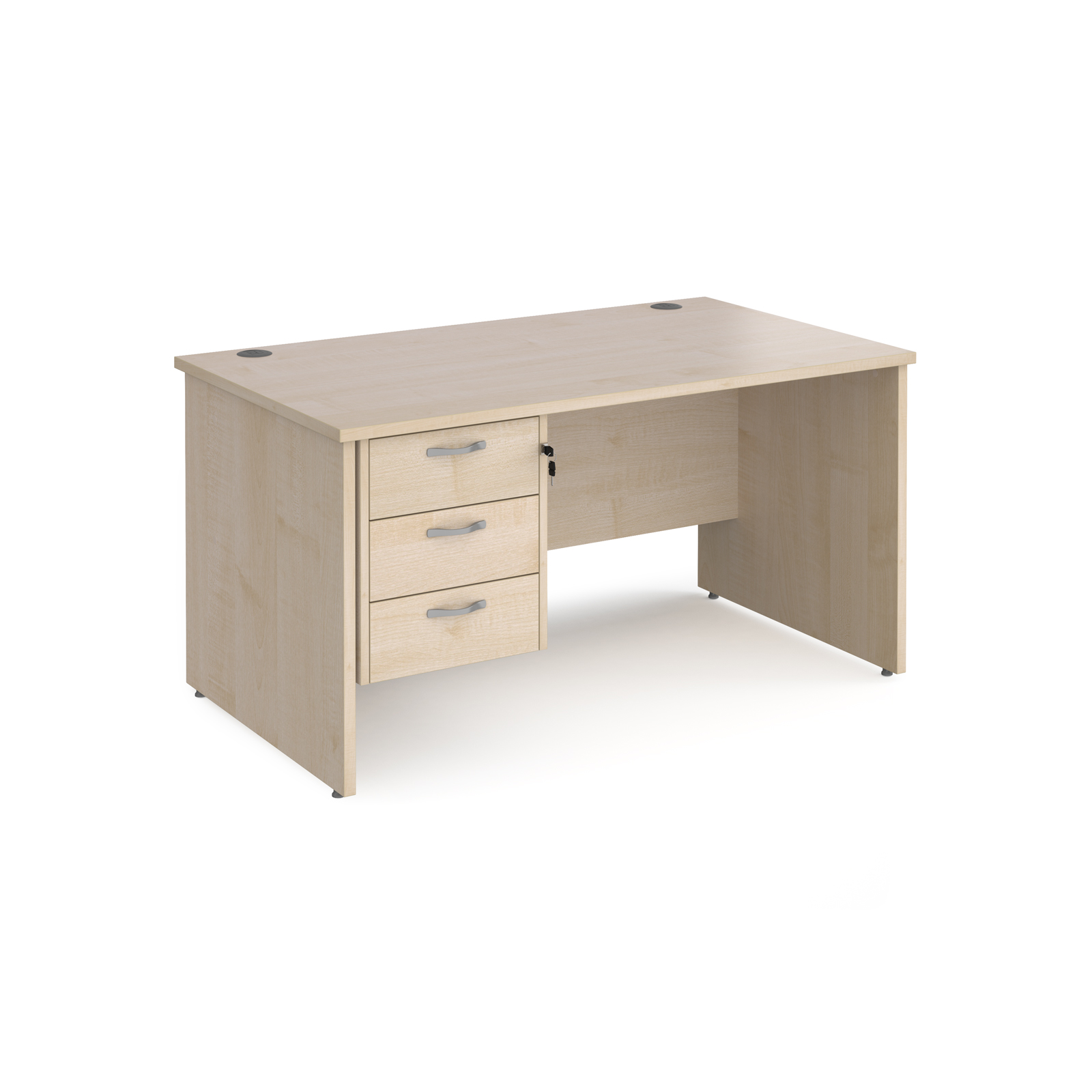 Maestro 25 straight desk 1400mm x 800mm with 3 drawer pedestal - maple top with panel end leg