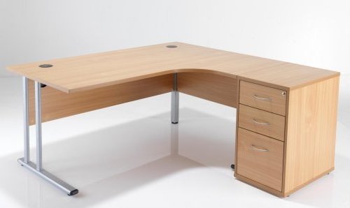 Beech Ergonomic Desk 1400mm with Desk High Pedestal - Right Hand Option