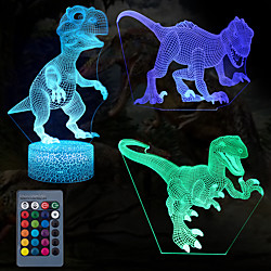 Dinosaur 3D Nightlight Night Light For Children Color-Changing Adorable Remote Control Touch Dimmer Gradient Mode Thanksgiving Day Christmas AA Batteries Powered USB 3pcs Lightinthebox