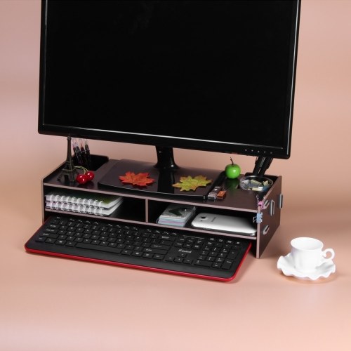 Wooden Monitor Stand Riser Computer Desk Organizer with Storage Slots for Office Supplies School Teachers