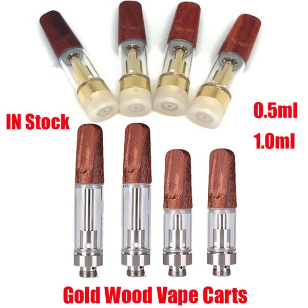 Gold Wood Carts Vapes Atomizer Dabwoods 0.5ml 1.0ml TH205 Ceramic Coil FLAT Drip Tip 510 Thick Oil Cartridges Vape Tank For Preheat Battery