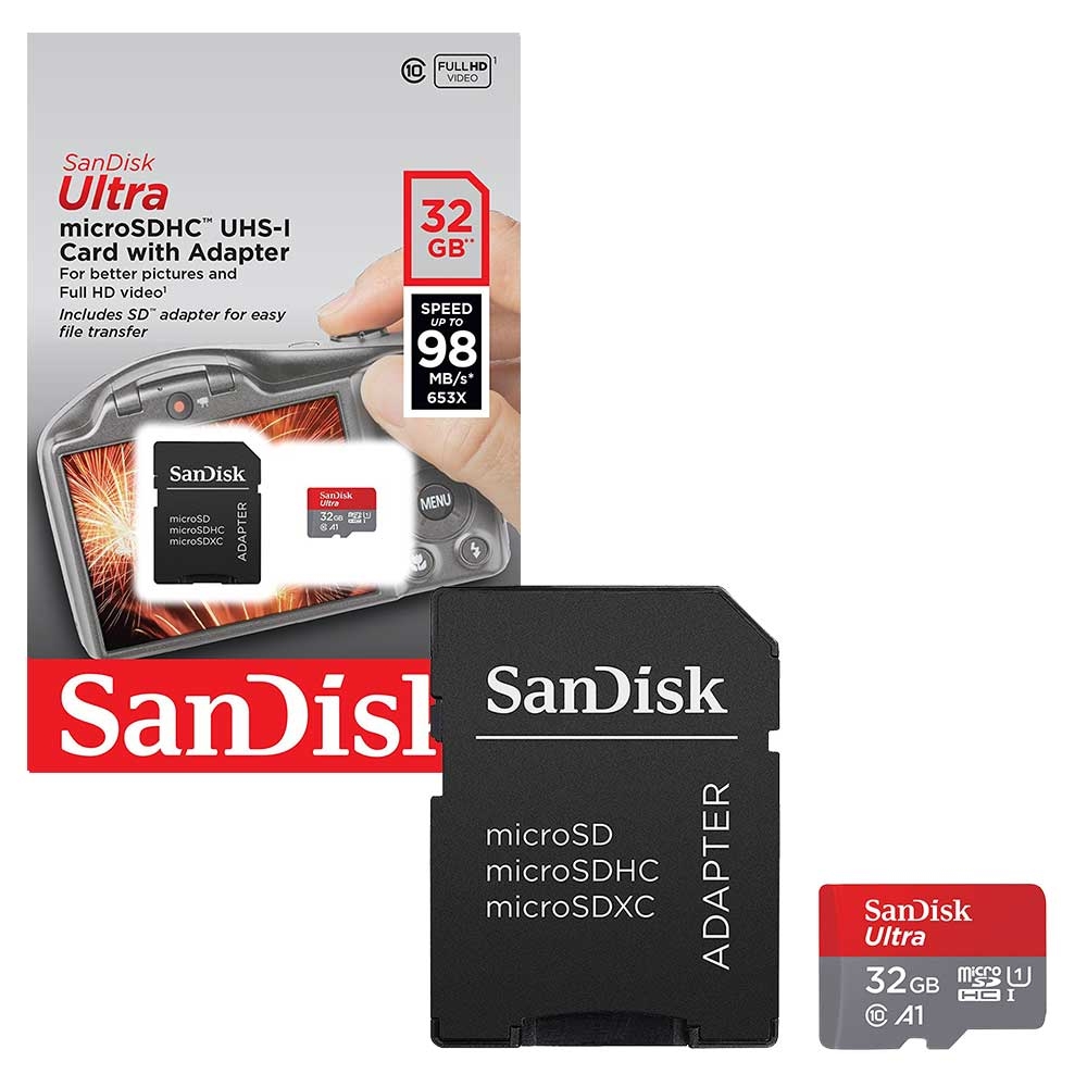 SanDisk Mobile Ultra Micro SD SDHC Memory Card UHS-1 A1 98MB/s with Full Size SD Card Adapter - 32GB