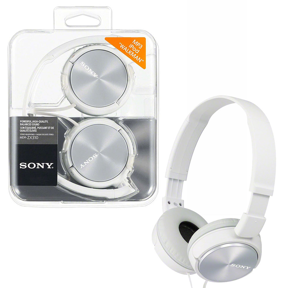 Sony Foldable Over-Ear Headphones with 3.5mm Gold Jack - Metallic White - MDRZX310