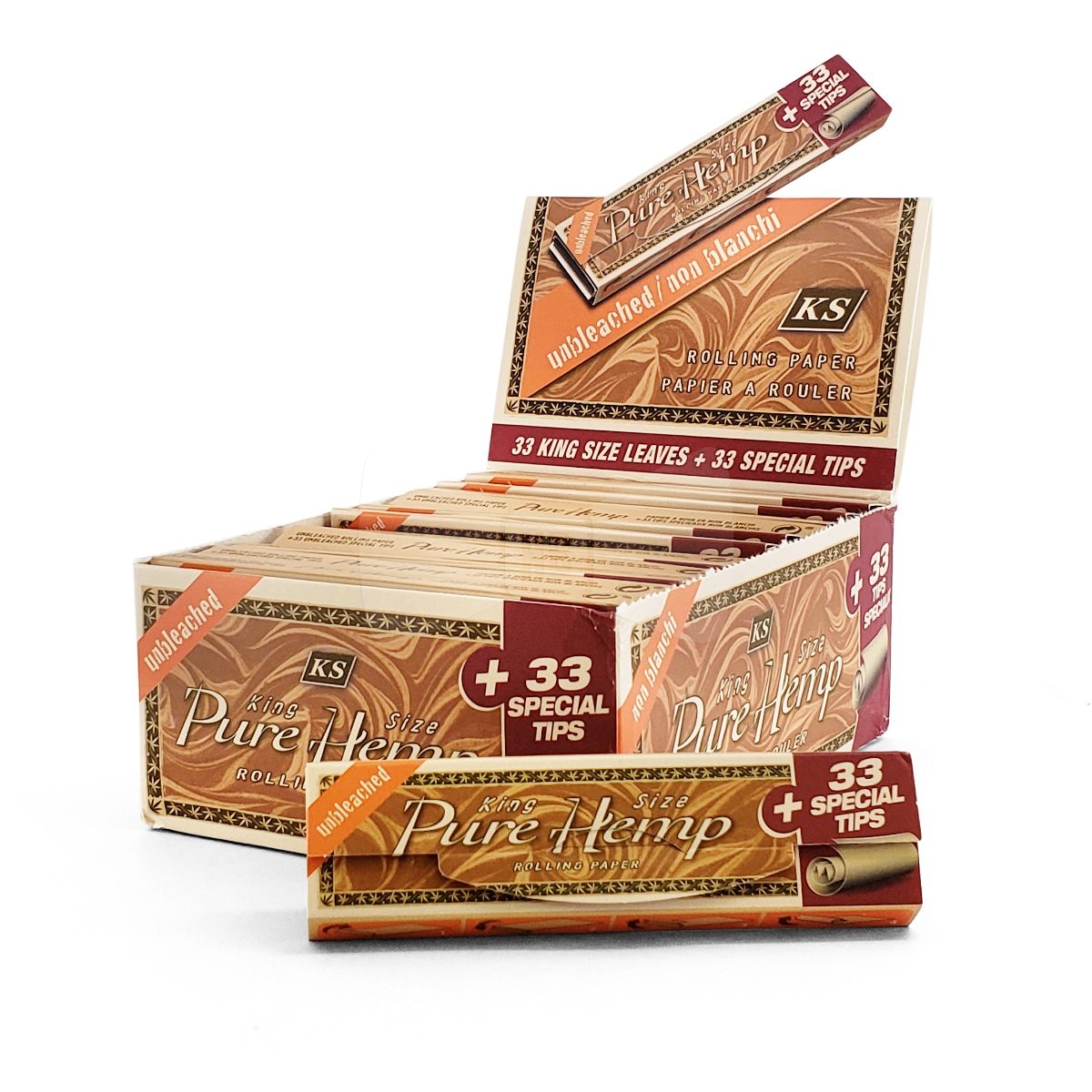 Pure Hemp Unbleached King Size with Tips Full Box (24 Packs)