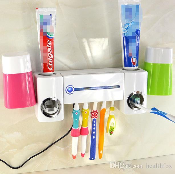 High Quality UV Toothbrush Cleaner Sanitizer Sterilizer Holder Automatic Toothpaste Dispenser Squeezer Device Box Oral Care With 2 Cup