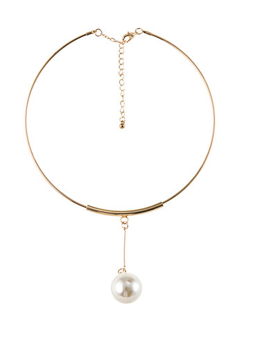 Golden Round Pearl Synthetic Materials Choker