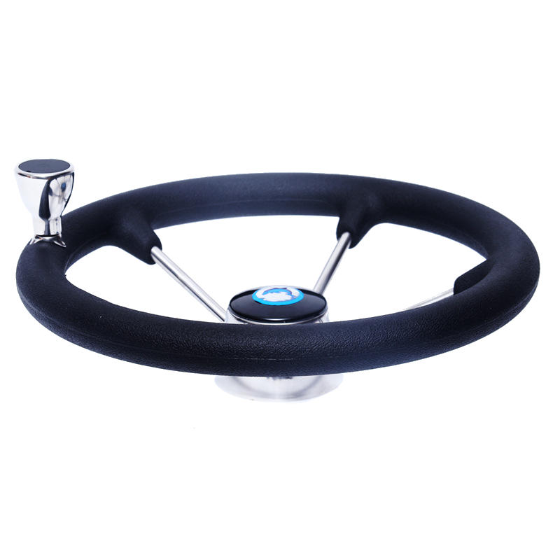 13-1/2 Inch Dia Marine Boat Steering Wheel 5 Spoke 3/4 Inch Shaft Sport 25° With Auxiliary Knob For Vessels Yacht Access