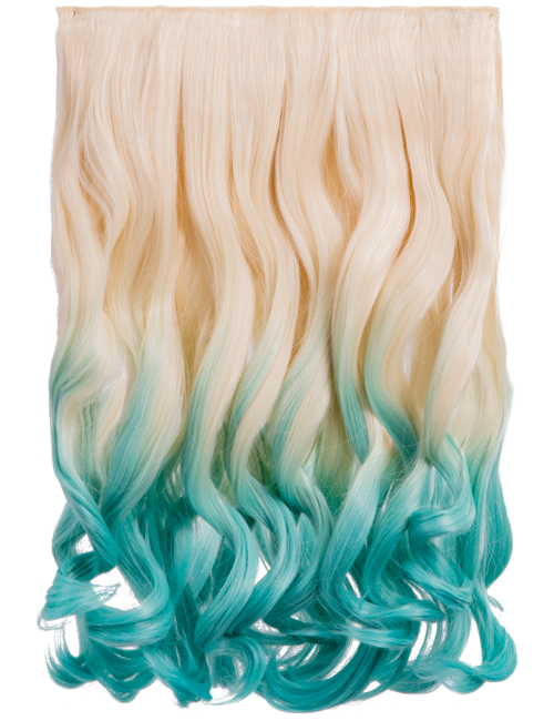 Luxury Ombre One Piece Curly Clip-in Pure Blonde to Lagoon Blue 613TTLagoonBlue