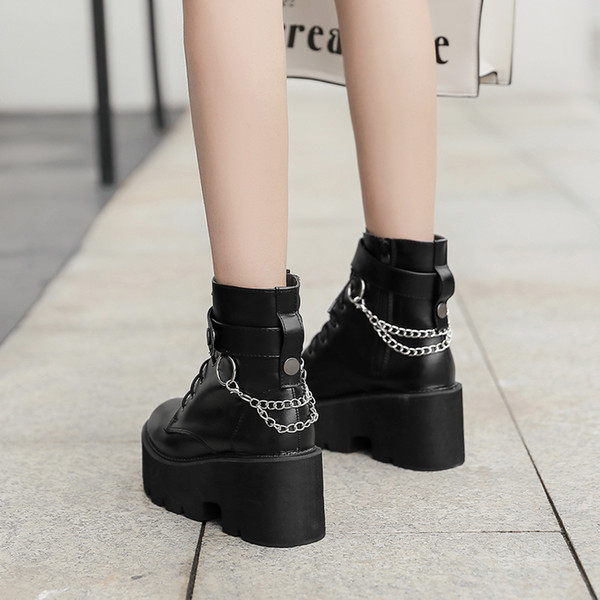 women boots lace up snow boots waterproof women cowboy shoes western ankle black chunky heel platform boot YMA934-1