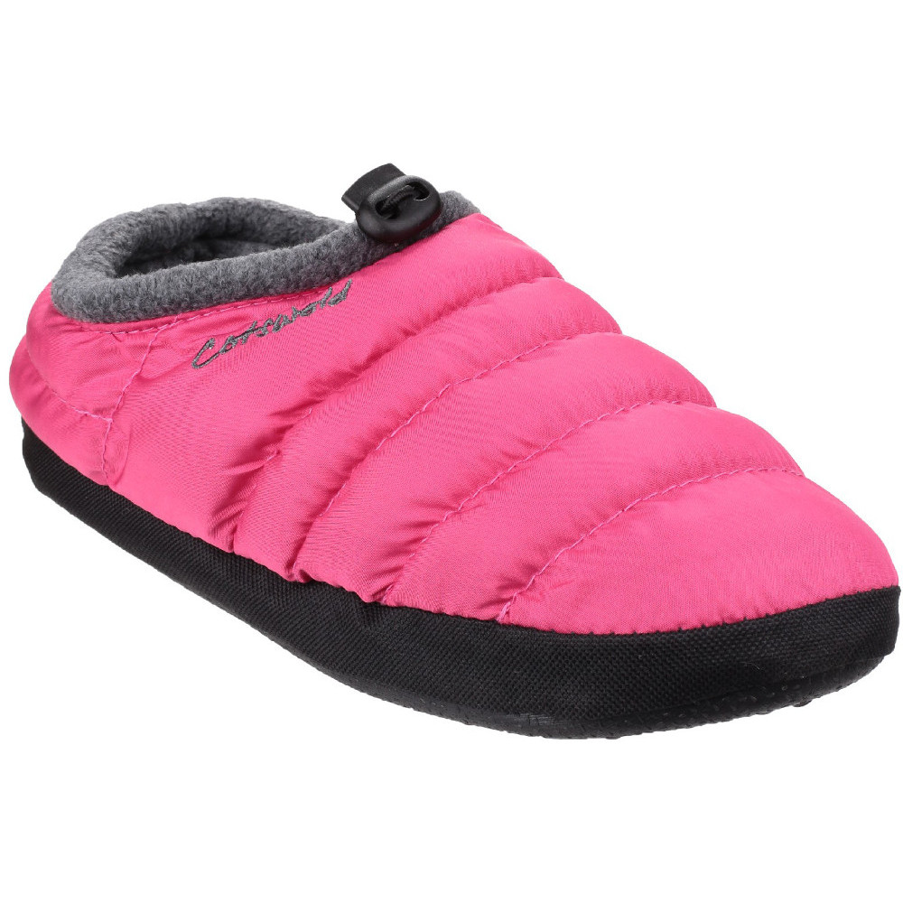 Cotswold Womens/Ladies Soft Faux Fur Collar Padded Camping Slippers Large