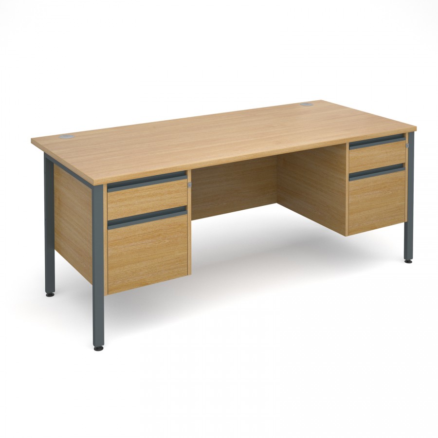 Maestro 25 H Frame Desk 1800mm- Graphite Legs with Two Pedestals- Oak