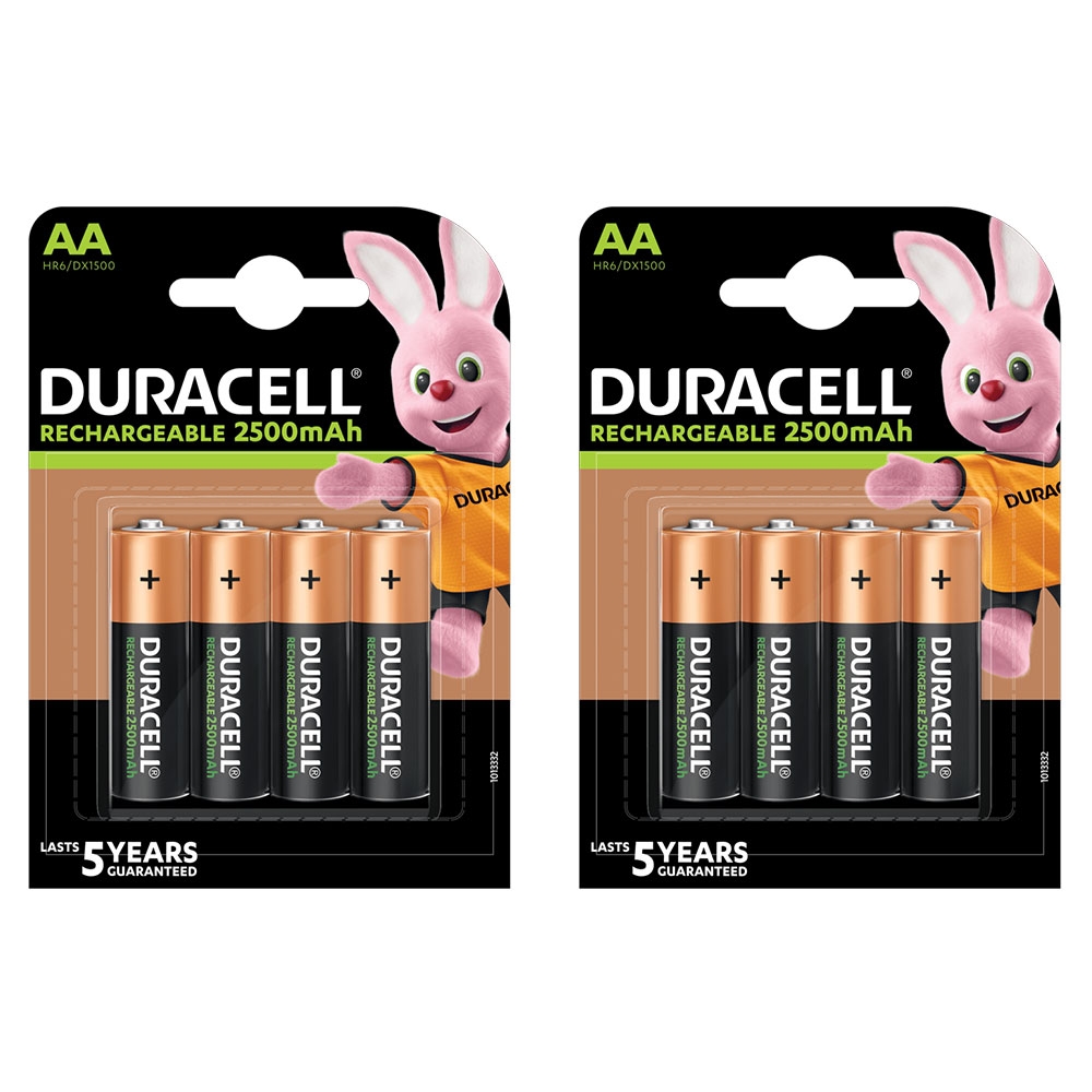Duracell AA Rechargeable Batteries NiMH Duralock Pre and Stay Charged 2500mAh - Value 8 Pack