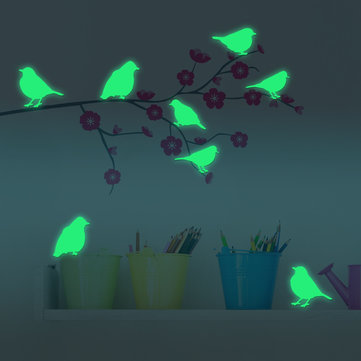 8PCS Fluorescent Glow Birds Wall Sticker Home Bedroom Decor Luminous Stickers