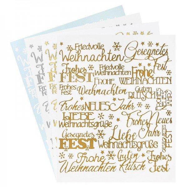 Stickerbogen "Handlettering Art", Weihnachten, gold, silber, weiß, 20cm x 23c...