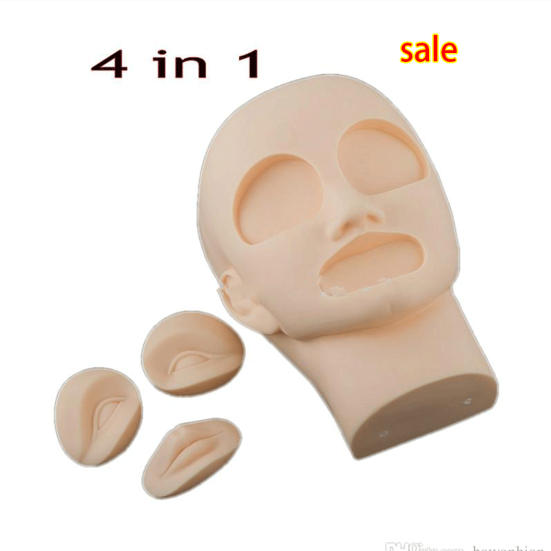 4 in 1 3d permanent makeup eyebrow lip tattoo practice skin mannequin head with 2pcs eyes + 1pc lip